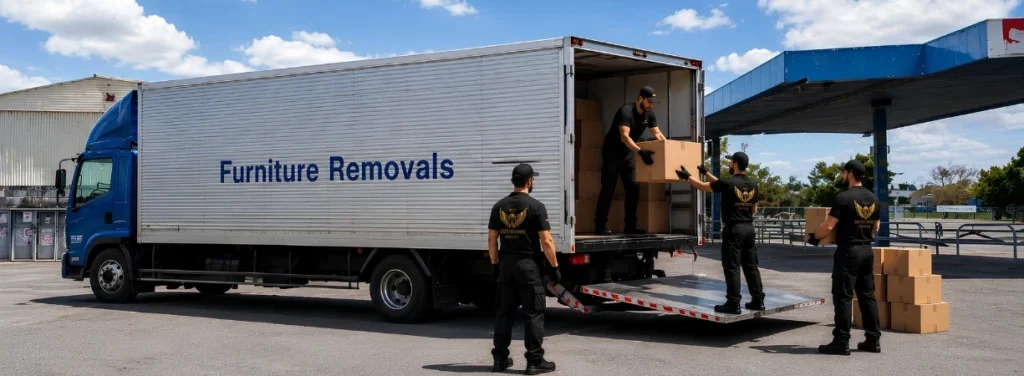 Professional movers loading boxes into a furniture removal truck in Auckland